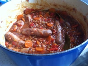 "healthy sausage and lentil casserole"