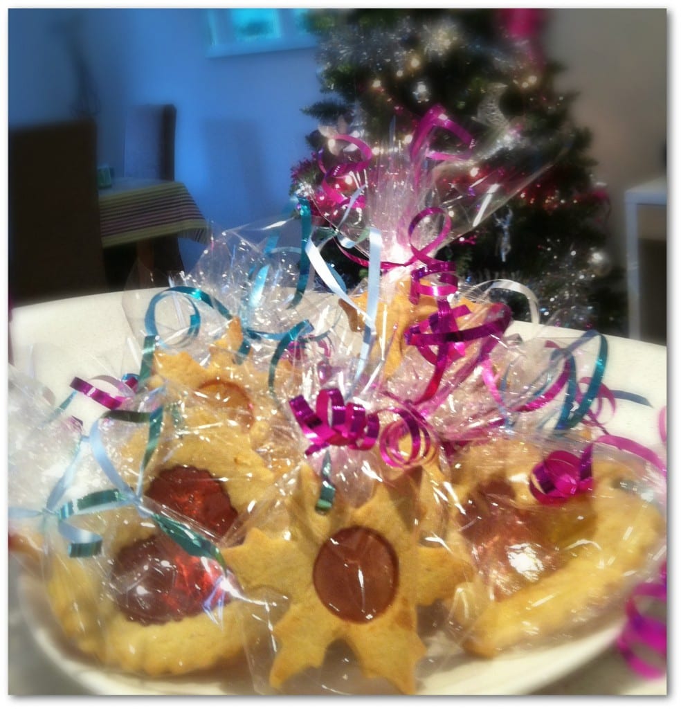 Stained glass biscuits make great gifts for visitors at Christmas
