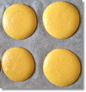 Banoffee macarons waiting to go into the oven