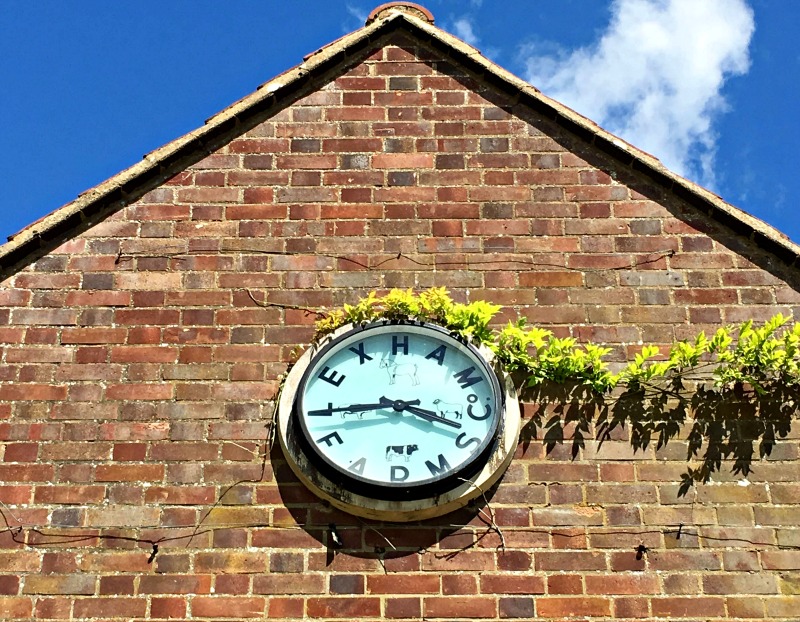 A very cool clock at West Lexham, where you can camp, glamp, or stay in a treehouse or cottage