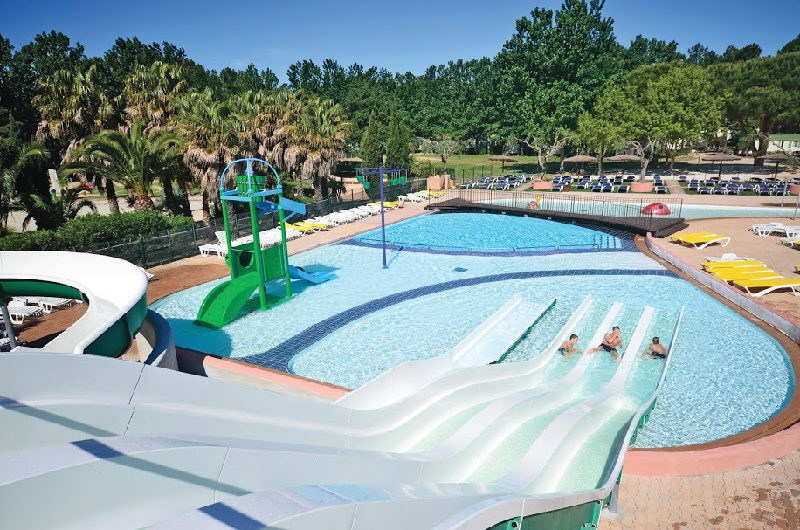 Waterslides at the pool in Le Soleil Campsite in Argeles sur Mer