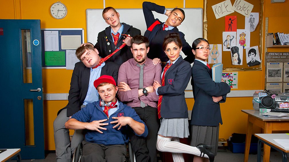 The cast of Bad Education - a TV show to watch with older teenagers