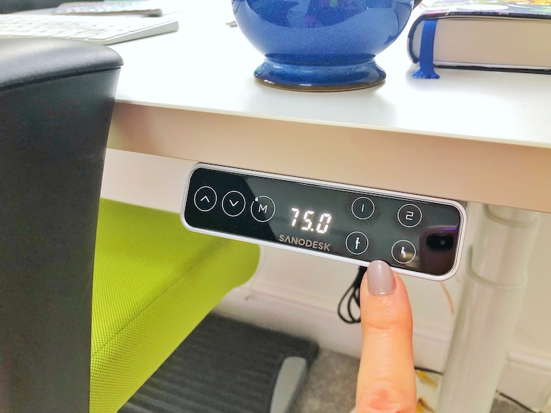 Home office adjustable standing desk controls